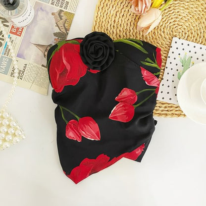 Haut tube court asymétrique à fleurs