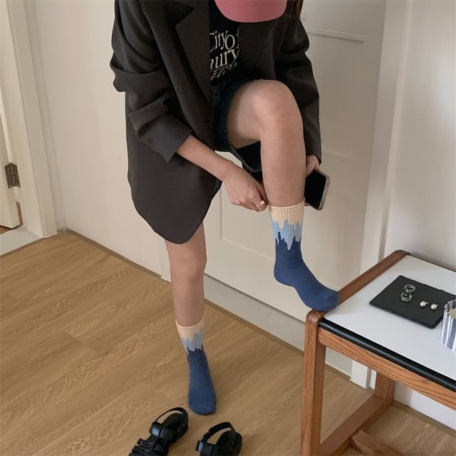 Color Block Ribbed Short Socks