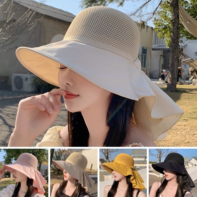 Sun Flap Hat Neck with Bow