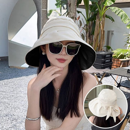 Bow Brim Wide Bucket Hat Ruched