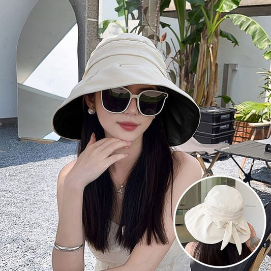 Bow Brim Wide Bucket Hat Ruched