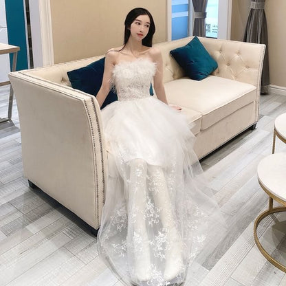 Sequin A-Line Lace Panel Strapless Gown Evening