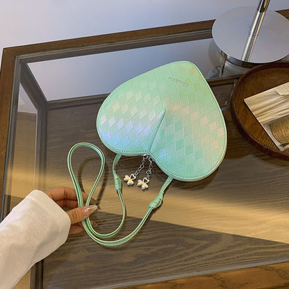 Heart Shape Faux Leather Crossbody Bag