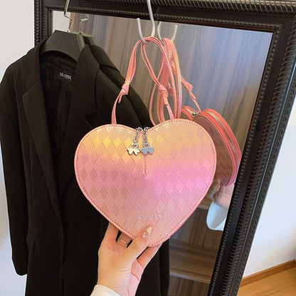 Heart Shape Faux Leather Crossbody Bag
