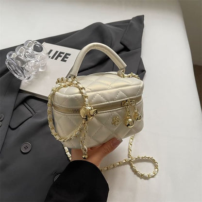 Quilted Strap Faux Crossbody Chain Plain Leather Bag