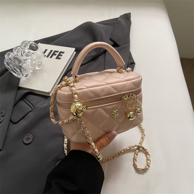 Quilted Strap Faux Crossbody Chain Plain Leather Bag