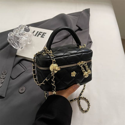 Quilted Strap Faux Crossbody Chain Plain Leather Bag