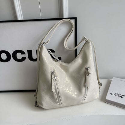 Leather Strap Plain Chain Backpack Zipped Faux