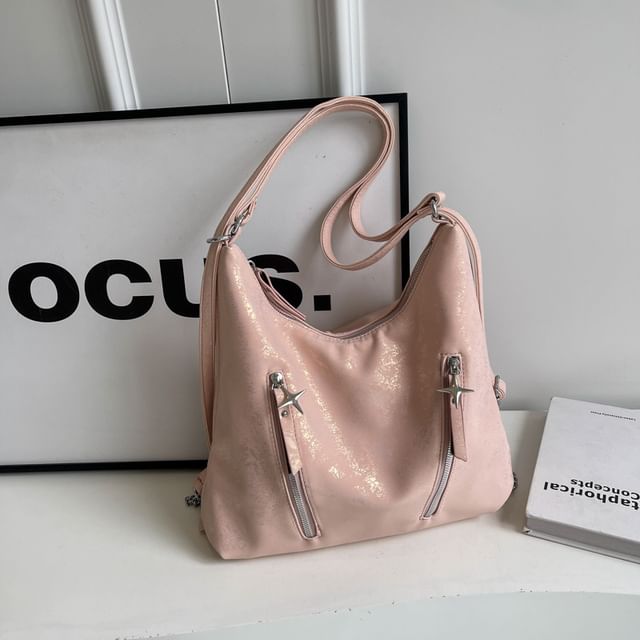 Leather Strap Plain Chain Backpack Zipped Faux