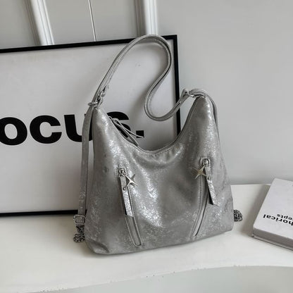 Leather Strap Plain Chain Backpack Zipped Faux