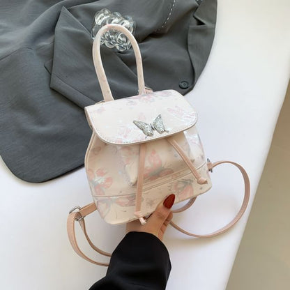 Leather Butterfly Flap Faux Print Backpack