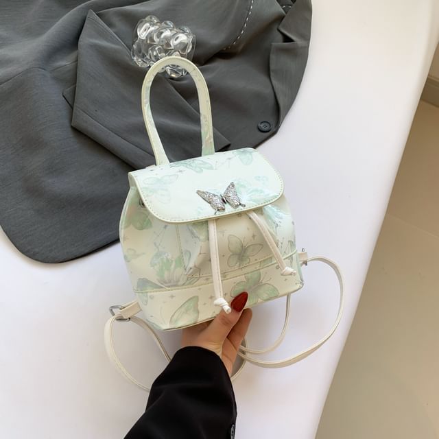 Leather Butterfly Flap Faux Print Backpack