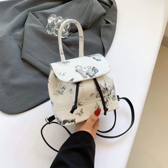 Leather Butterfly Flap Faux Print Backpack