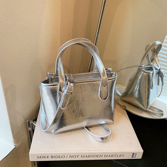 Crossbody Top Faux Leather Handle Bag Plain