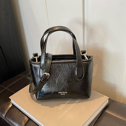 Crossbody Top Faux Leather Handle Bag Plain