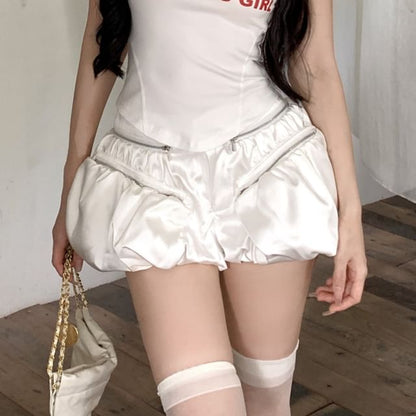 Strapless Lettering Top / Mid Rise Plain Skort