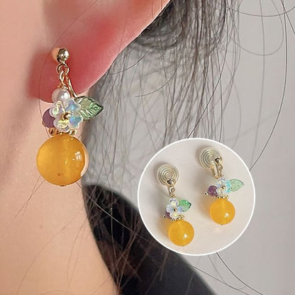 Floral Faux Gemstone Alloy Dangle Earring