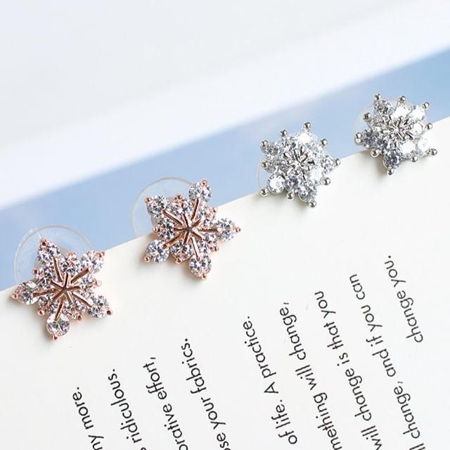 Floral Rhinestone Alloy Stud Earring (Various Designs)