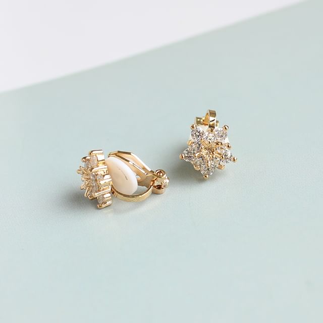 Floral Rhinestone Alloy Stud Earring (Various Designs)