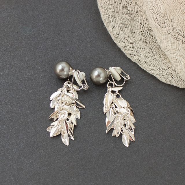 Leaf Faux Pearl Alloy Chandelier Earring
