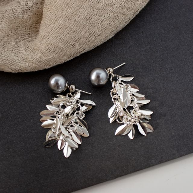 Leaf Faux Pearl Alloy Chandelier Earring