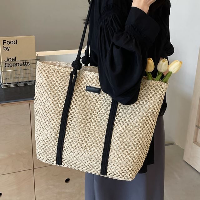 Striped Straw Tote Bag