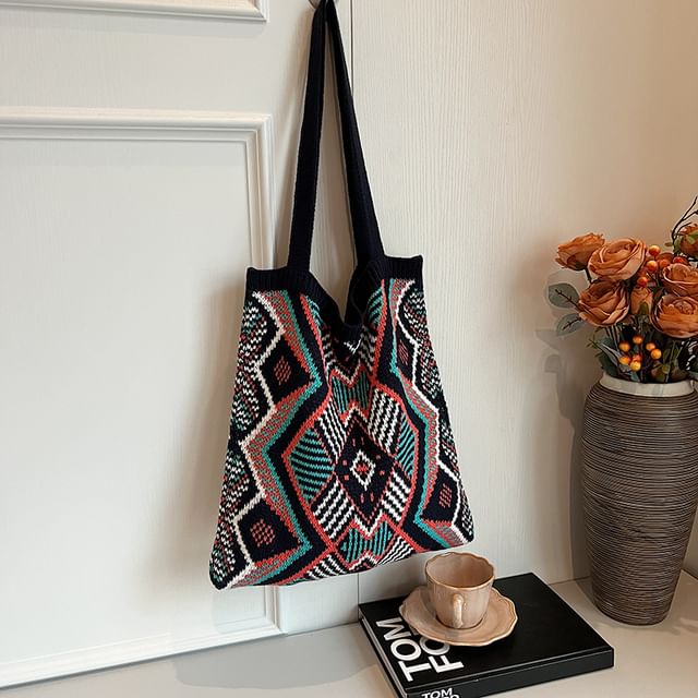 Sac fourre-tout en tricot à motifs