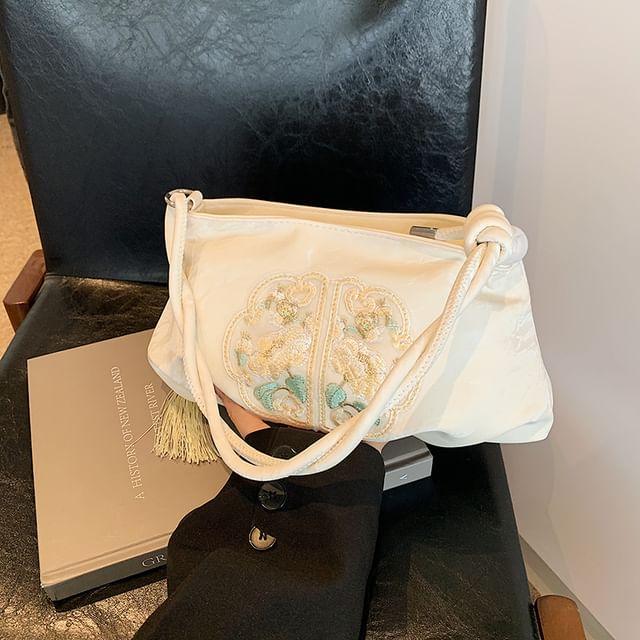 Flower Embroidered Shoulder Bag