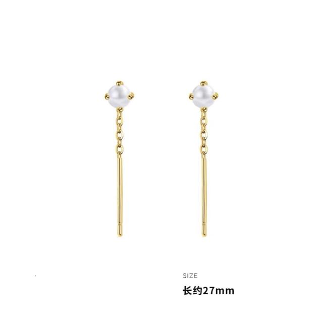 Sterling Silver Faux Pearl Threader Earring