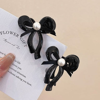 Set of 2: Bow Faux Pearl Hair Claw