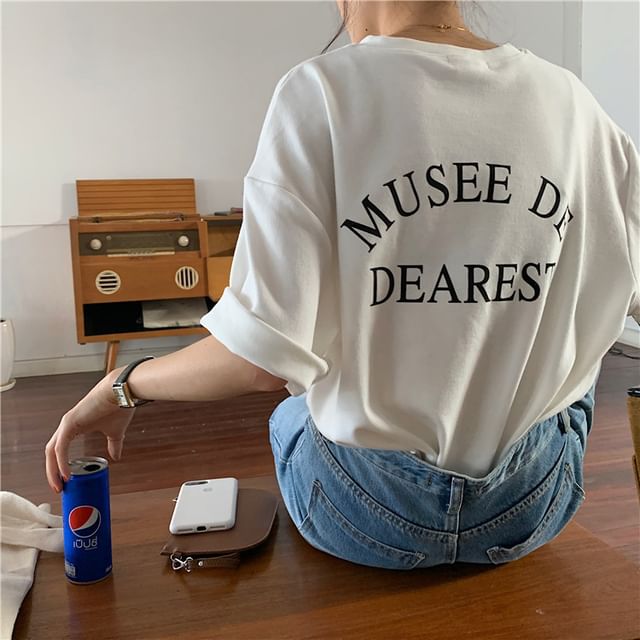 Short-Sleeve Crew Neck Lettering Print T-Shirt