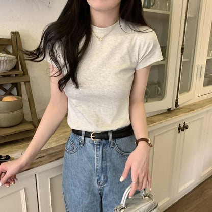 Short-Sleeve Crew Neck Plain Tee