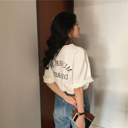 Short-Sleeve Crew Neck Lettering Print T-Shirt