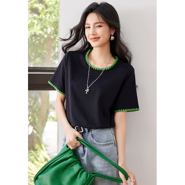 Lettuce Edge Trim Round Neck Short Sleeve T Egirldoll