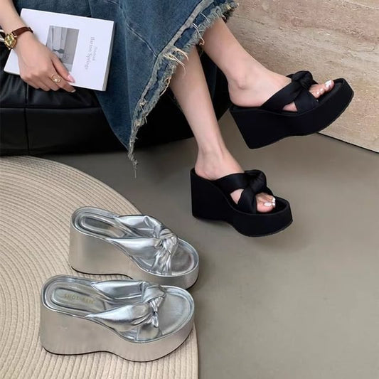 Sandals Heel Wedge Knot Slide Platform