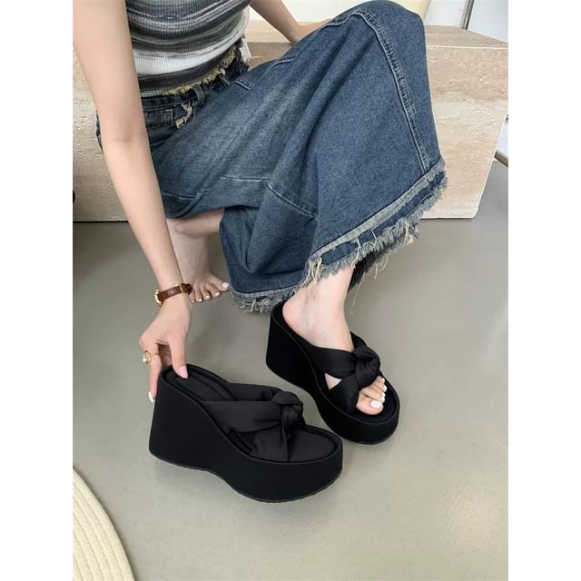 Sandals Heel Wedge Knot Slide Platform