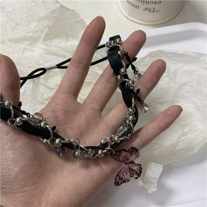 Butterfly Faux Crystal Faux Leather Thigh Chain