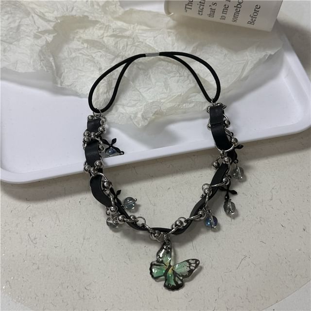 Butterfly Faux Crystal Faux Leather Thigh Chain