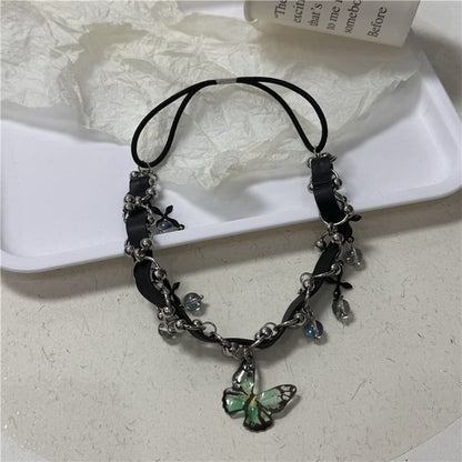 Butterfly Faux Crystal Faux Leather Thigh Chain