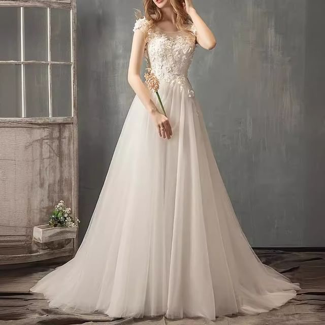 Gown Cap-Sleeve Designs) Lace Wedding (Various A-Line