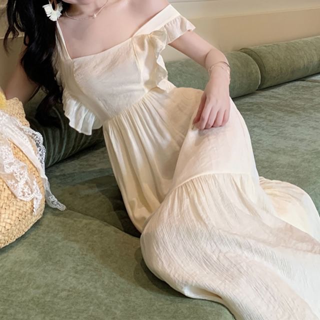 Spaghetti Strap Tie Back Maxi A-Line Dress