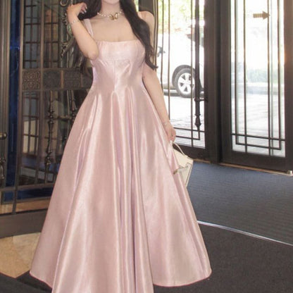 Spaghetti Strap Scoop Neck Plain A-Line Evening Gown