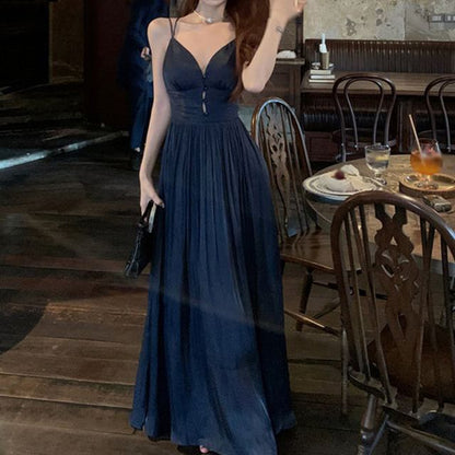 Gown Spaghetti Evening V-Neck A-Line Strap Plain