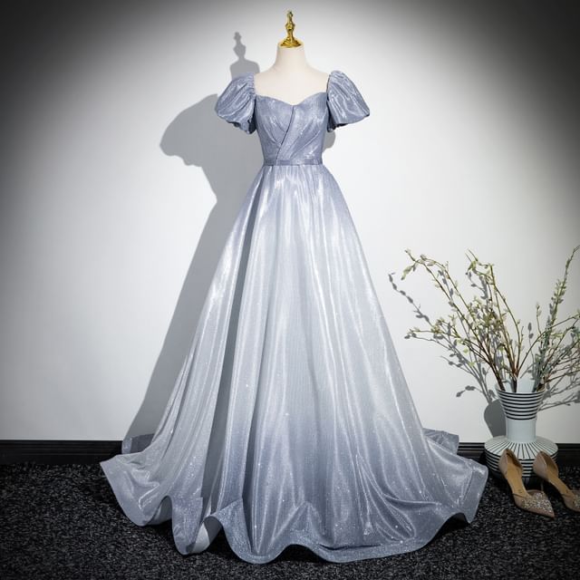 A-Line Square Gradient Gown Neck Short-Sleeve Evening