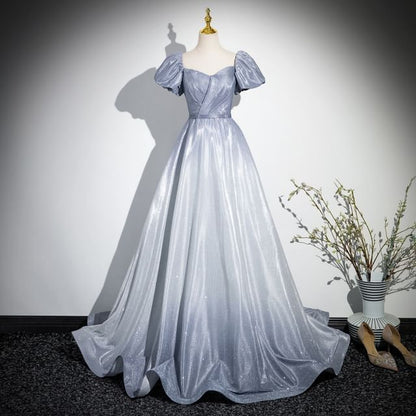 Short-Sleeve Square Neck Gradient A-Line Evening Gown