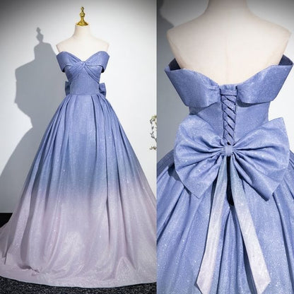 Ruched Gown Evening Bow Gradient Tube A-Line