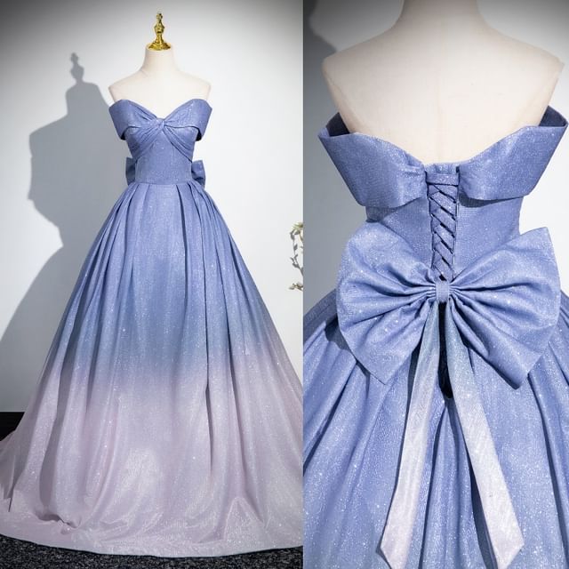 Gradient Bow Ruched A-Line Tube Evening Gown