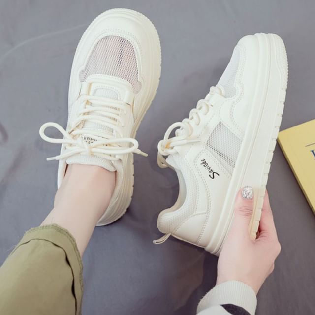 Platform Mesh Lace Up Sneakers