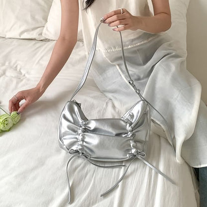 Plain Drawstring Faux Leather Shoulder Bag