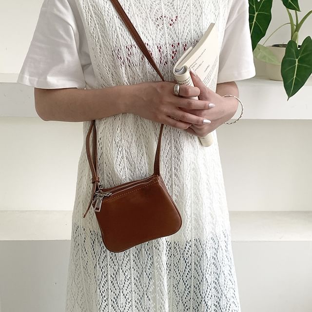 Plain Faux Leather Crossbody Bag